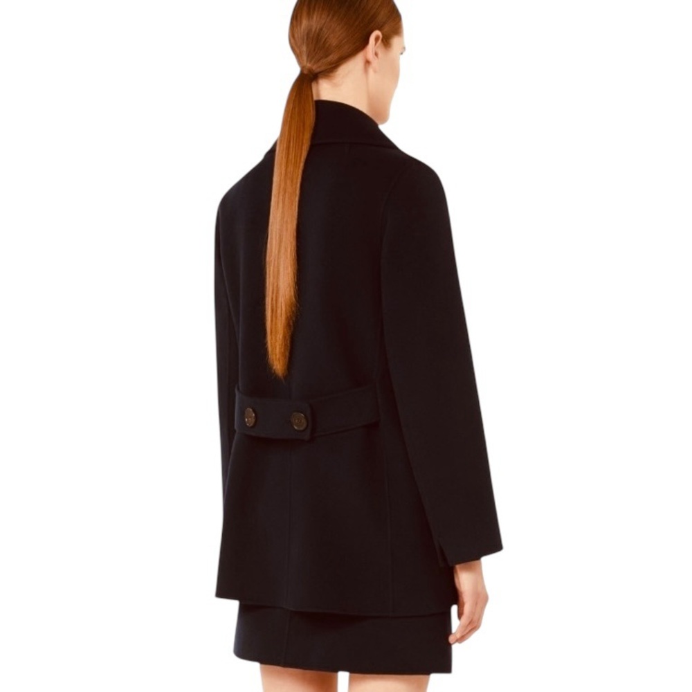MAX MARA 100% Virgin Wool Made In Italy Double Breasted Black Pea Coat Size 2 - Picture 2 of 14
